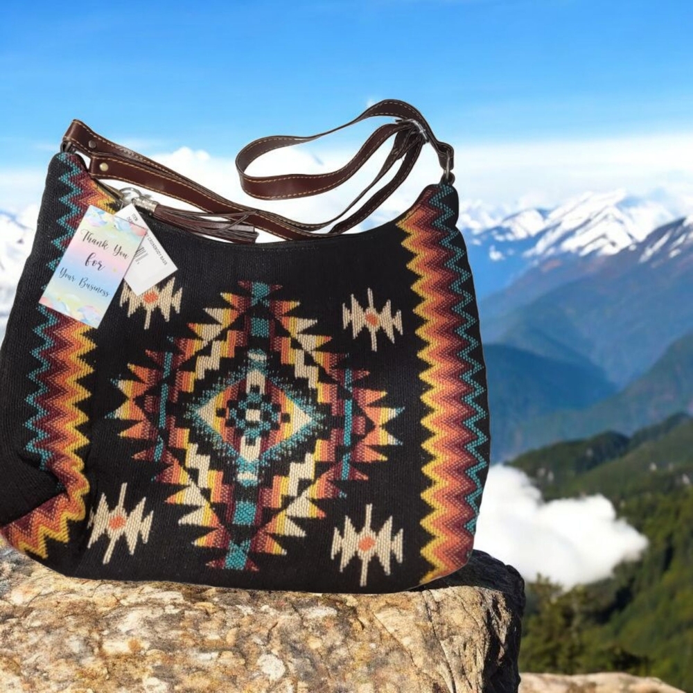 NWT Aztec Patterned Black Shoulder Bag